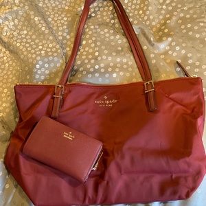 Kate Spade Maroon Vinyl Medium Tote w/ Wallet